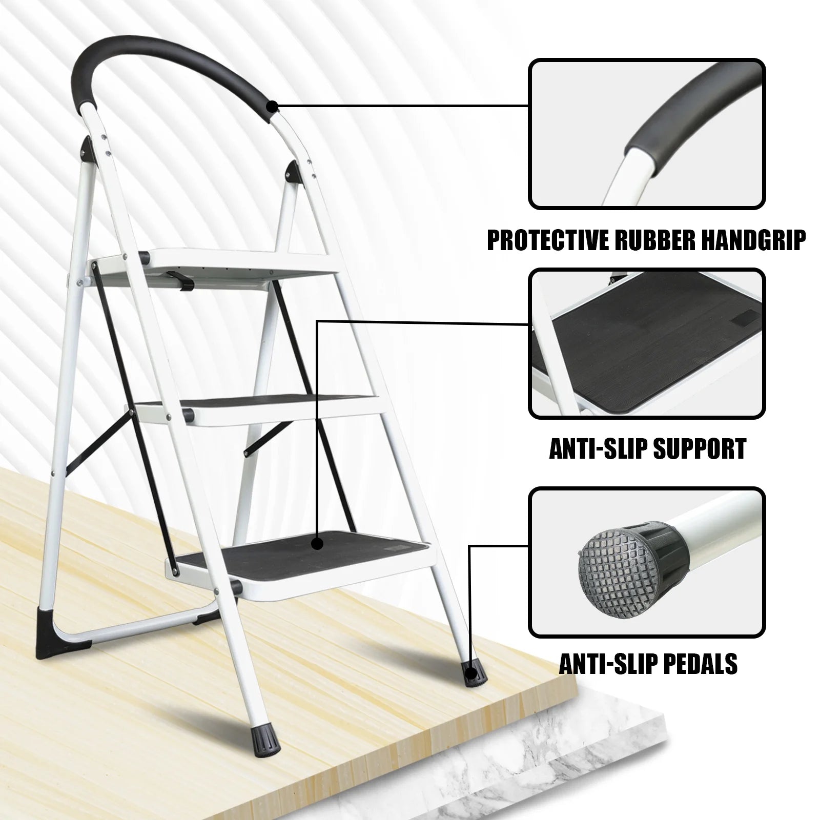 Jack Boss Ladder, Folding Lightweight Step Stool with Wide Anti-Slip Pedal for Home, Office, Kitchen and Garage