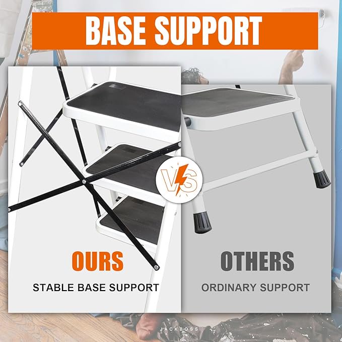 Jack Boss 4 Step Ladder, Folding Lightweight Step Stool with Handrails and Wide Anti-Slip Pedal for Home, Office, Kitchen and Garage, Service Height 37.8 inch, 400 lbs Capacity
