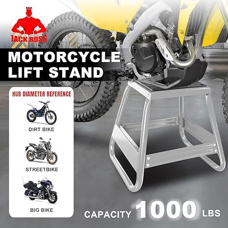 JACK BOSS Motorcycle Stand Lift Dirt Bike Stand, Universal Panel Dirtbike Stand Jack Fit for Yamaha, for Honda and Suitable for Kawasaki, 1000LBS Capacity Removable Maintenance Motocross Stand Silver