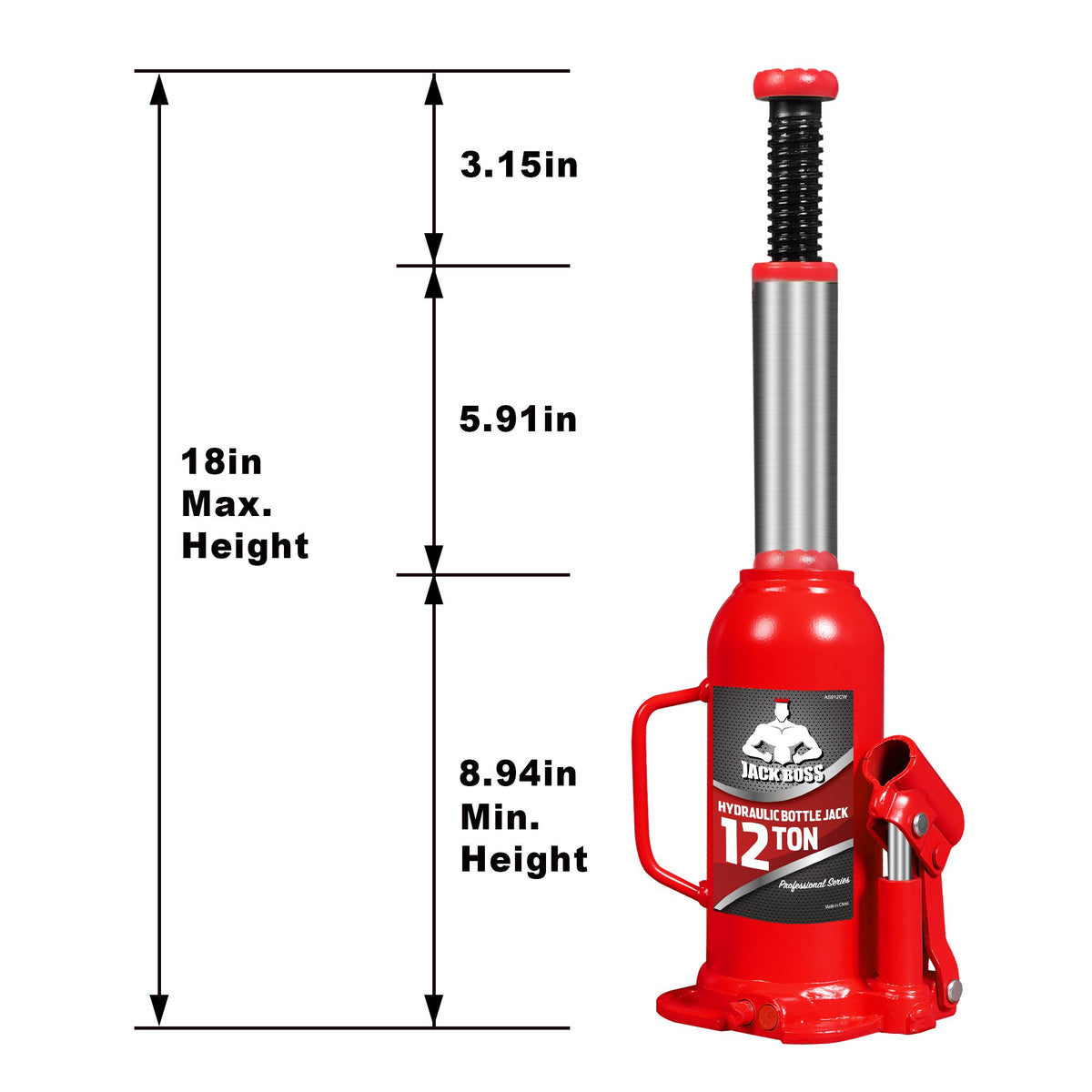 JACK BOSS Bottle Jack 12 Ton Muti-Directional Welded Bottle Jack, Alloy Steel Use for Cars 24,000lb, Red