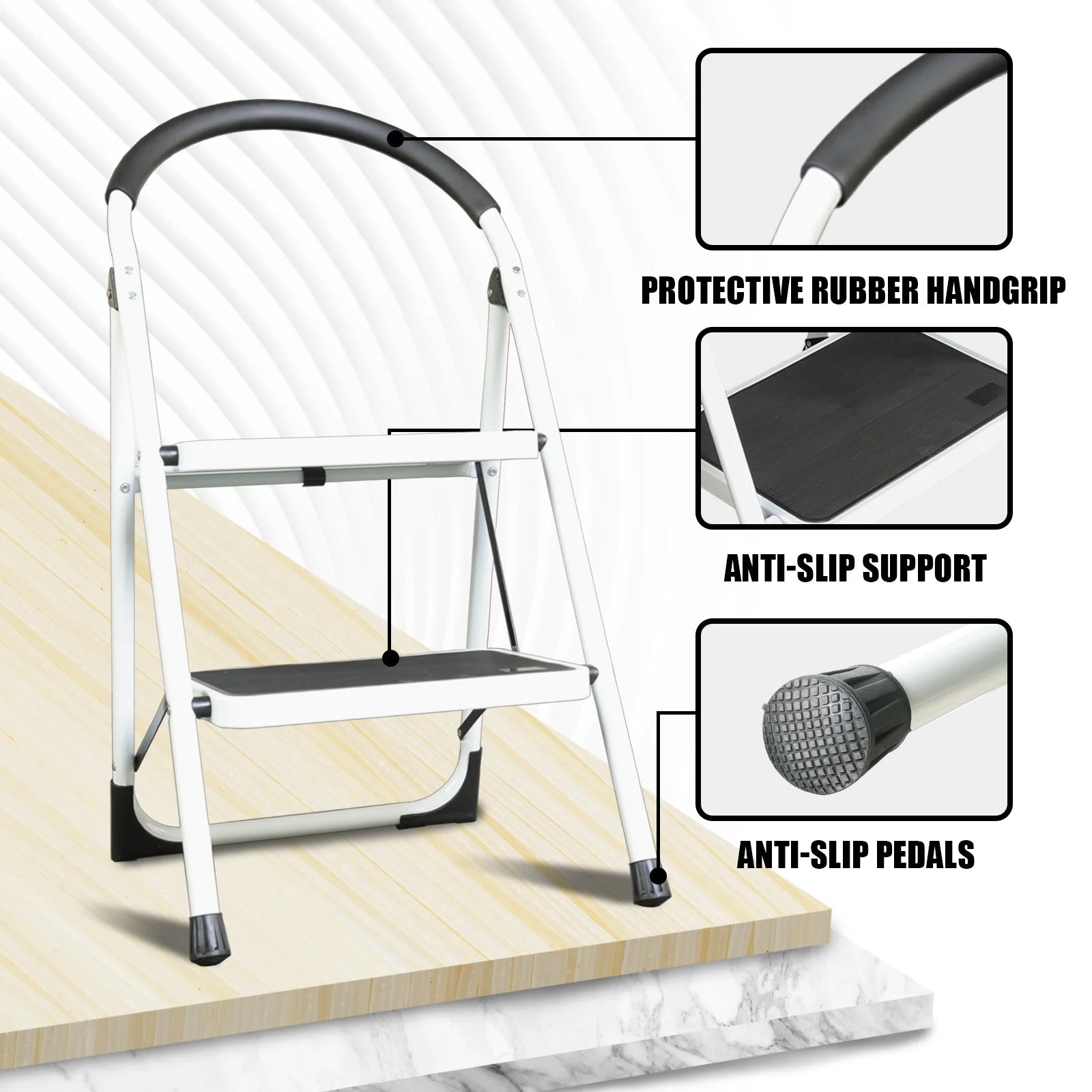 Jack Boss Ladder, Folding Lightweight Step Stool with Wide Anti-Slip Pedal for Home, Office, Kitchen and Garage