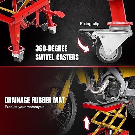 Jack Boss 350 Lbs Motorcycle Lift Jack Table, Hydraulic Foot-Operated Scissor Lift Jack for ATV Dirt Bike, Motorcycle Stand with 4 Wheels