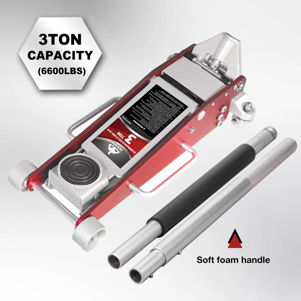 JACK BOSS Floor Jack 3 Ton Hydraulic Low Profile Aluminum and Steel Racing Car Jack with Dual Pump, Rapid Lift