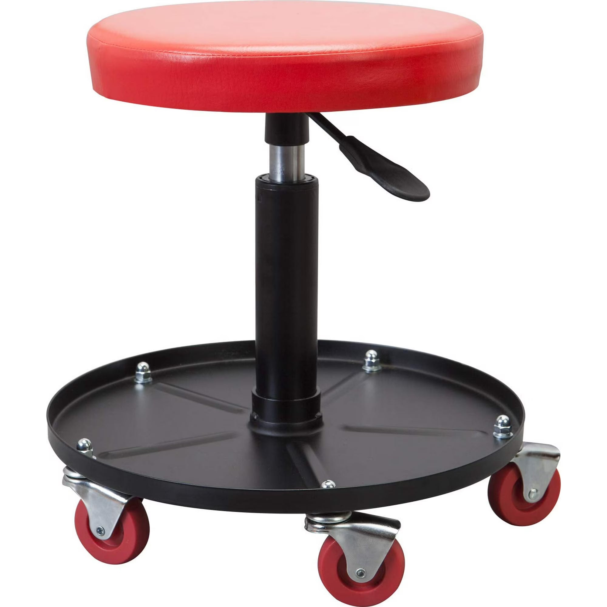 JACK BOSS Heavy Duty Rolling Pneumatic Creeper Garage/Shop Seat: Padded Adjustable Mechanic Stool with Tool Tray Storage, Red Large