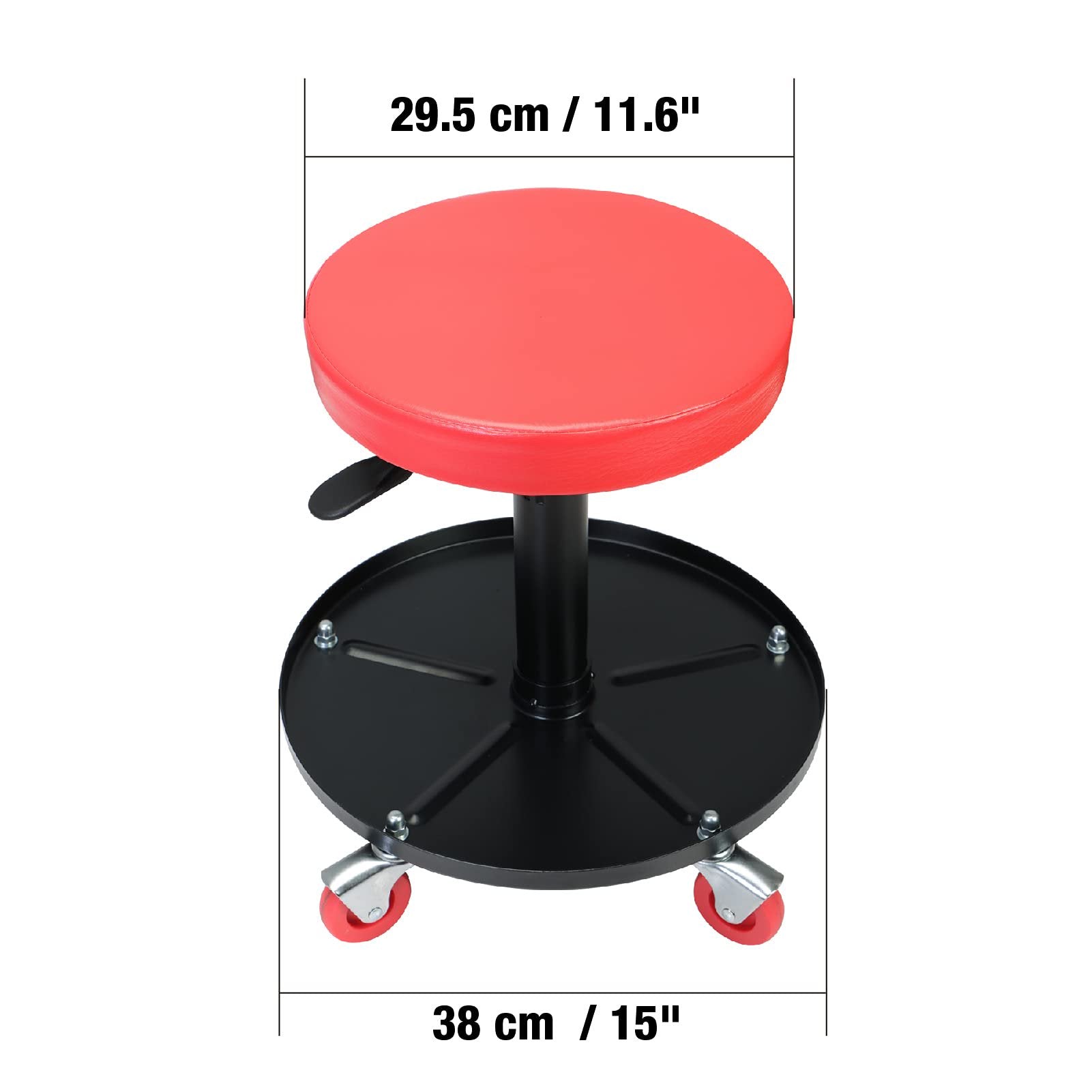 JACK BOSS Heavy Duty Rolling Pneumatic Creeper Garage/Shop Seat: Padded Adjustable Mechanic Stool with Tool Tray Storage, Red Large