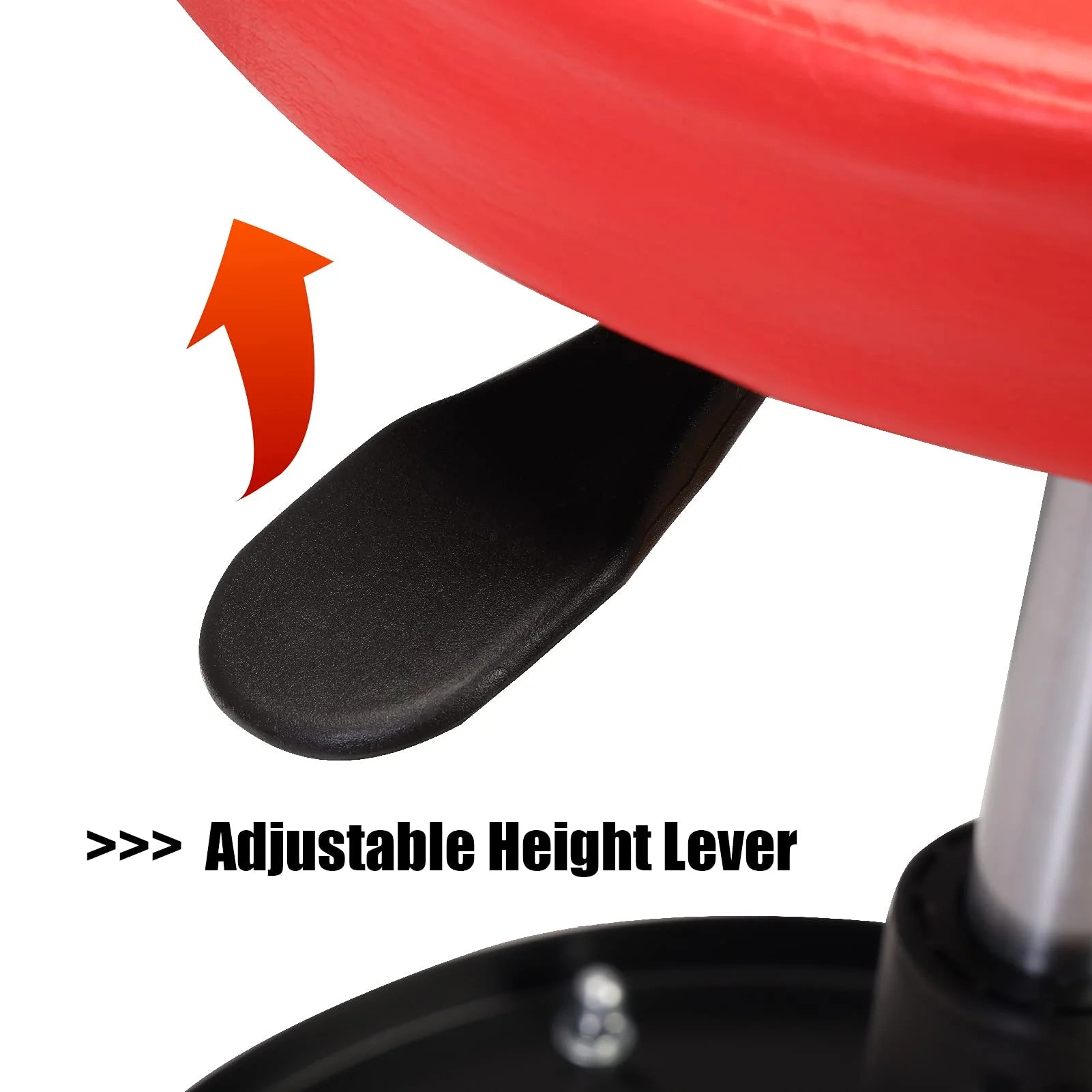 JACK BOSS Heavy Duty Rolling Pneumatic Creeper Garage/Shop Seat: Padded Adjustable Mechanic Stool with Tool Tray Storage, Red Large