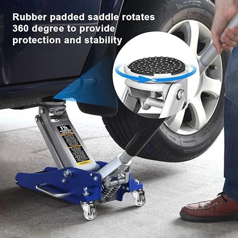JACK BOSS Hydraulic Low Profile Aluminum and Steel Racing Floor Jack with Dual Piston Quick Lift Pump, 1.5 Ton (3,000 lb) Capacity, Blue