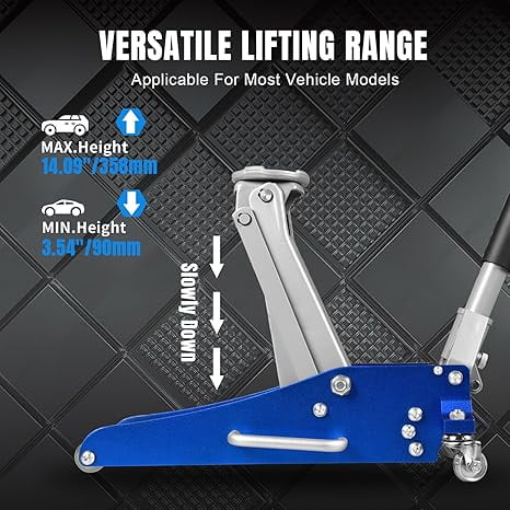 JACK BOSS Hydraulic Low Profile Aluminum and Steel Racing Floor Jack with Dual Piston Quick Lift Pump, 1.5 Ton (3,000 lb) Capacity, Blue