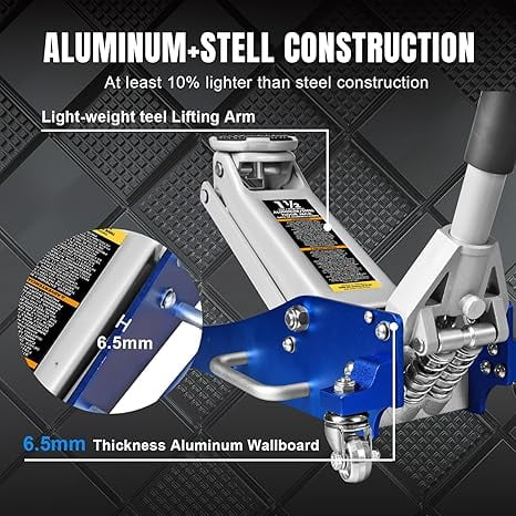 JACK BOSS Hydraulic Low Profile Aluminum and Steel Racing Floor Jack with Dual Piston Quick Lift Pump, 1.5 Ton (3,000 lb) Capacity, Blue