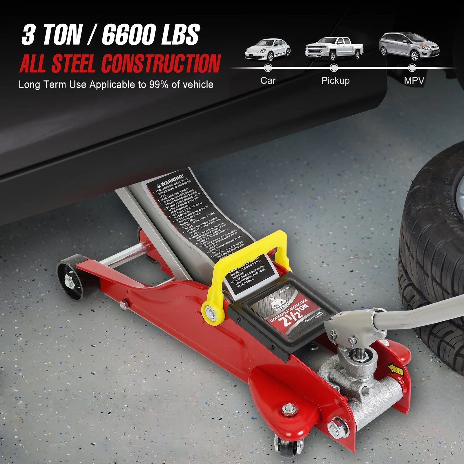 JACK BOSS Floor Jack 2.5 Ton (5500 LBs) Hydraulic Low Profile Trolley Car Jack with Portable Storage Case