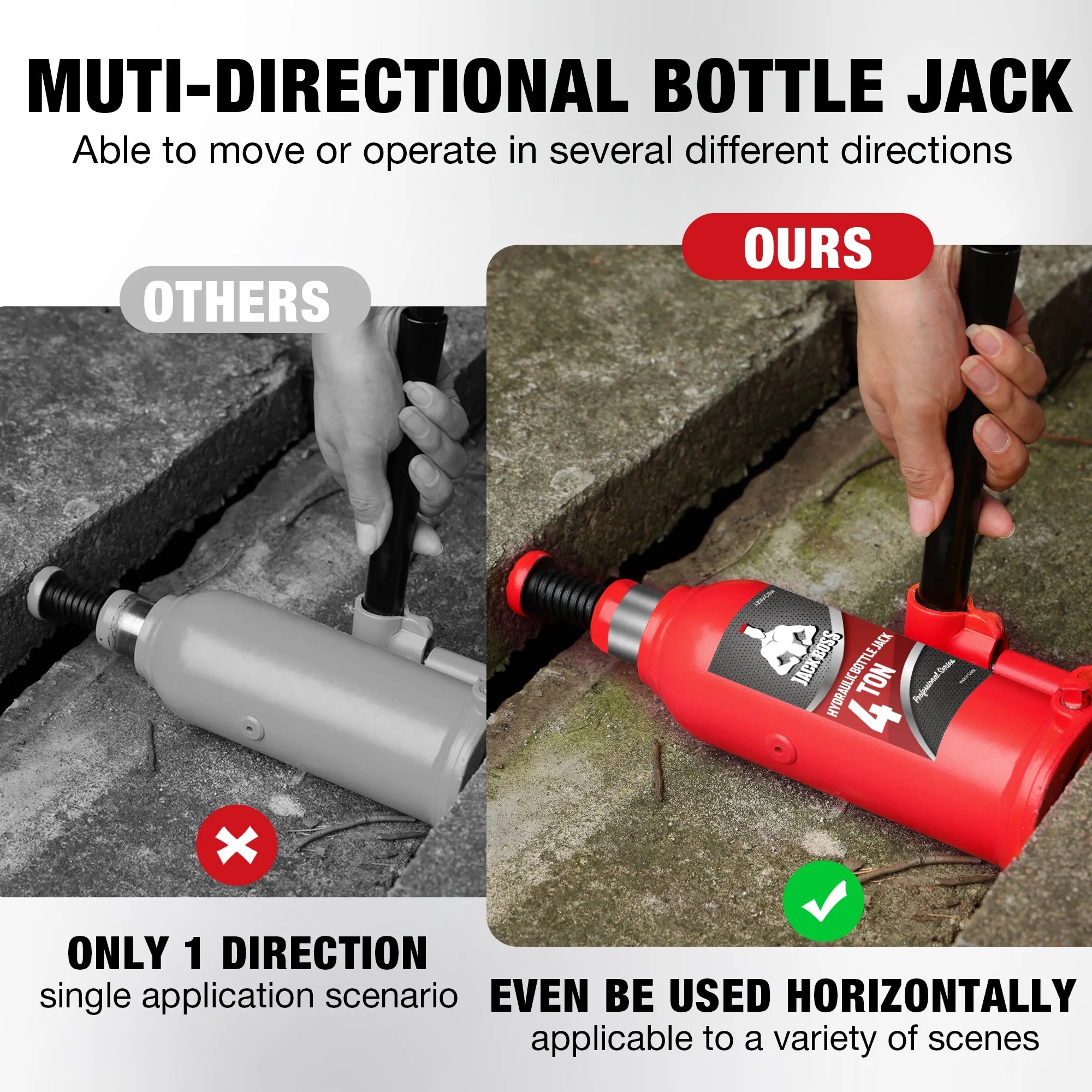 JACK BOSS Bottle Jack Muti-Directional Welded Bottle Jack for Car, Truck, RV