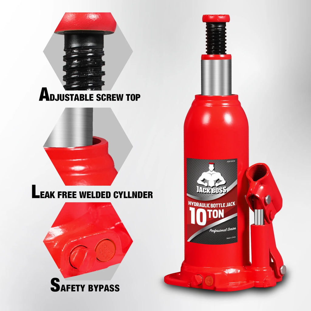 JACK BOSS Bottle Jack 10 Ton Muti-Directional Hydraulic Jack,Alloy Steel,Use for Car, Truck, RV