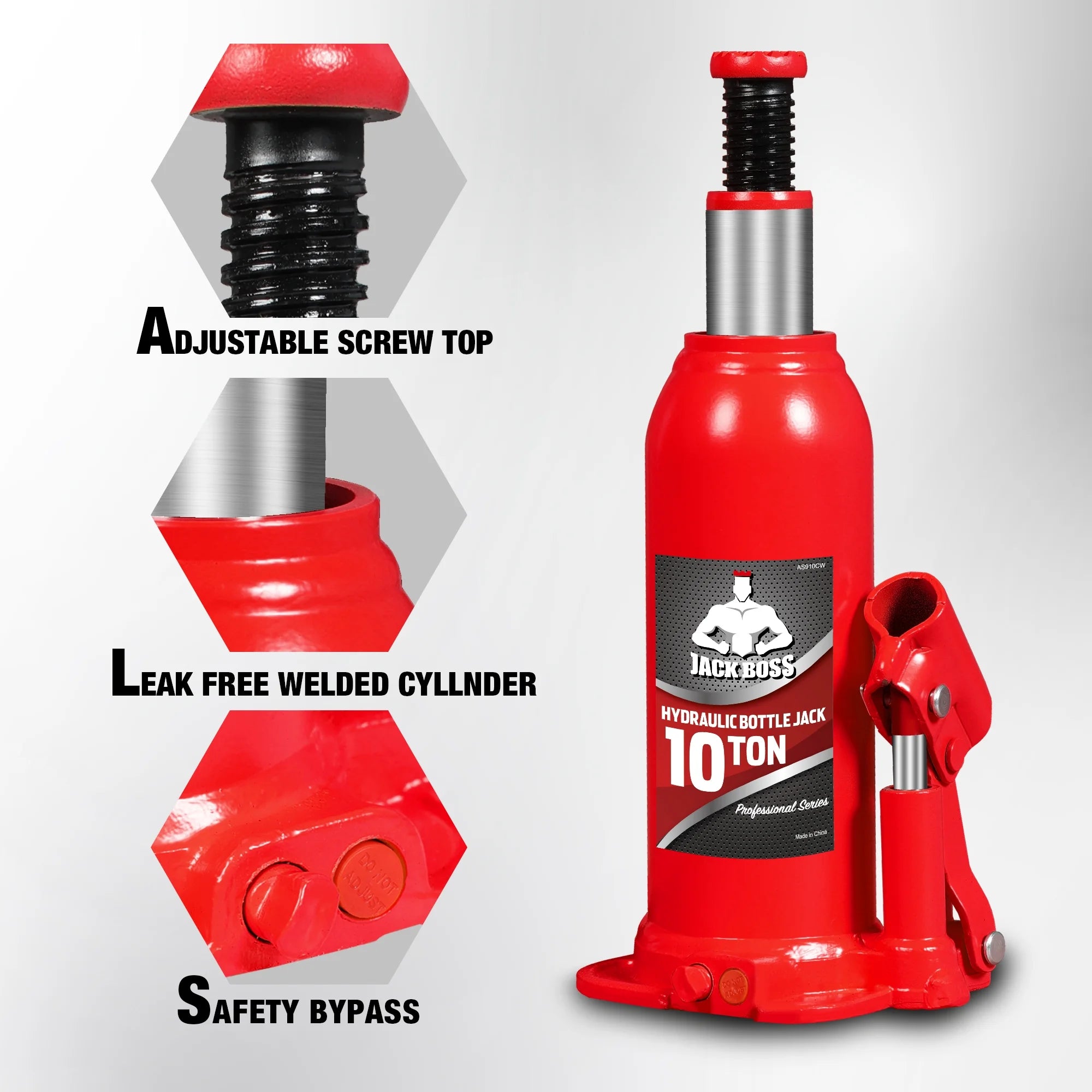 JACK BOSS Bottle Jack 10 Ton Muti-Directional Hydraulic Jack,Alloy Steel,Use for Car, Truck, RV