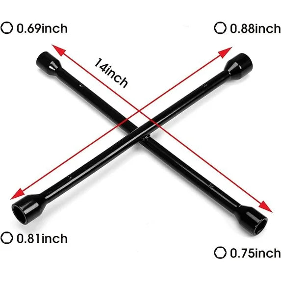 JACK BOSS Professional 14" Universal Heavy Duty 4-Way Cross Lug Wrench, Black