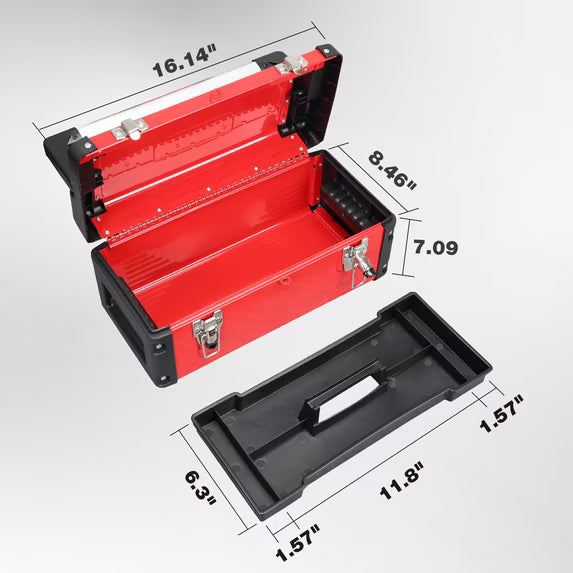 JACK BOSS Metal Tool Box Steel 16" Inch Tool Organizer Box Durable Portable Tool Storage with Double-Lock Toolbox