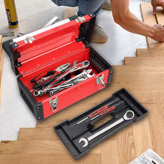 JACK BOSS Metal Tool Box Steel 16" Inch Tool Organizer Box Durable Portable Tool Storage with Double-Lock Toolbox